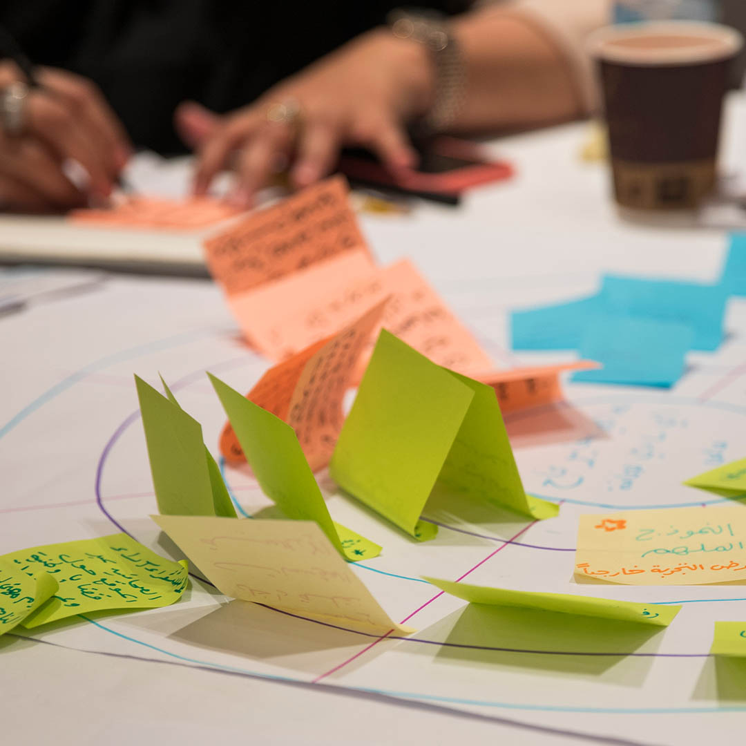 Close up of coloured post-it notes
